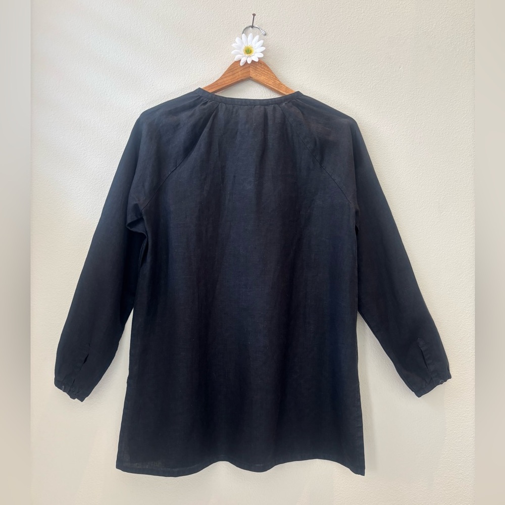EILEEN FISHER Black Linen Button Up Tunic - Picture 4 of 7